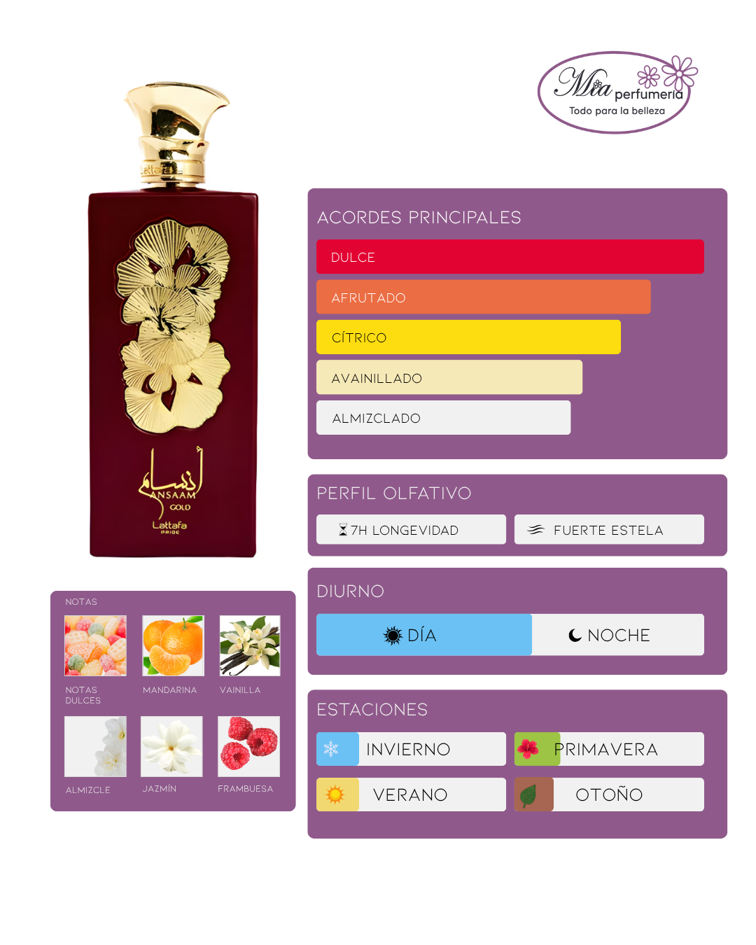 Pride Ansaam Gold Lattafa EDP Unisex 100ml - Imagen 2