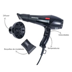 Secador de Pelo Profesional New Pro Basic Turbo 2600 Teknikpro con Difusor